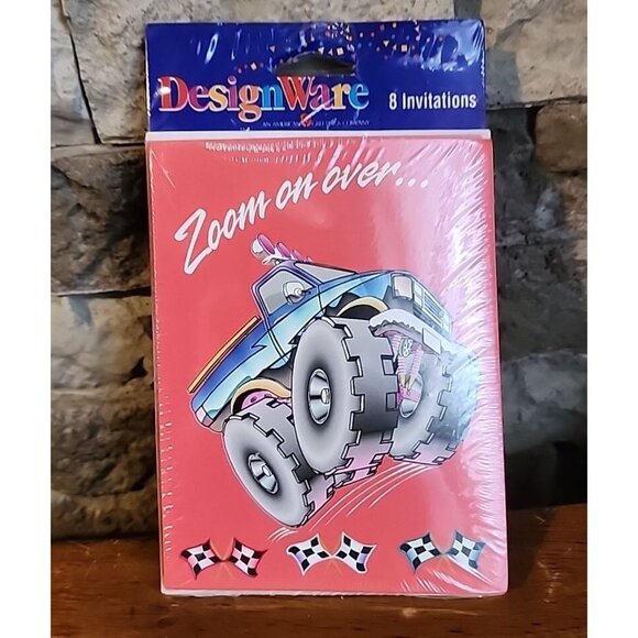Design Ware Invitations Zoom On Over Monster Truck 8 Count - Picture 3 of 3